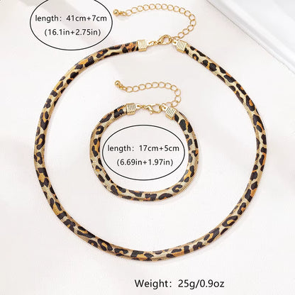 2PCS Leopard Print Snake Chain Bracelet Necklace Set for Women Fashion Jewelry Daily Wear Accessories Trendy New Styles Gifts